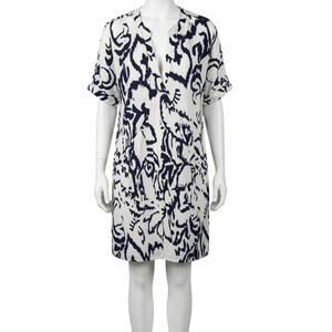 Mlle Gabrielle Navy White Abstract Print Shift Summer Dress Size S